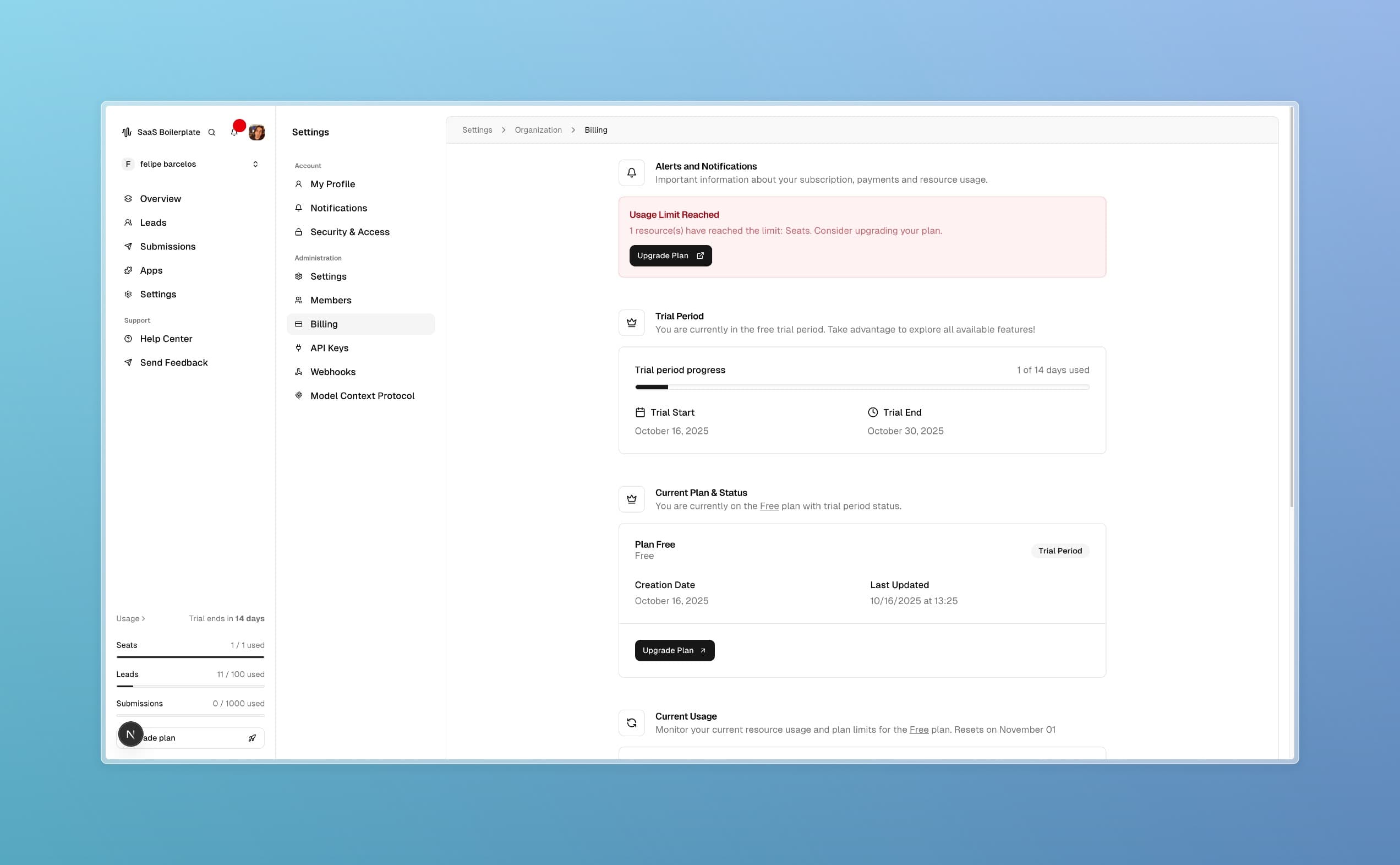 Página de cobrança.