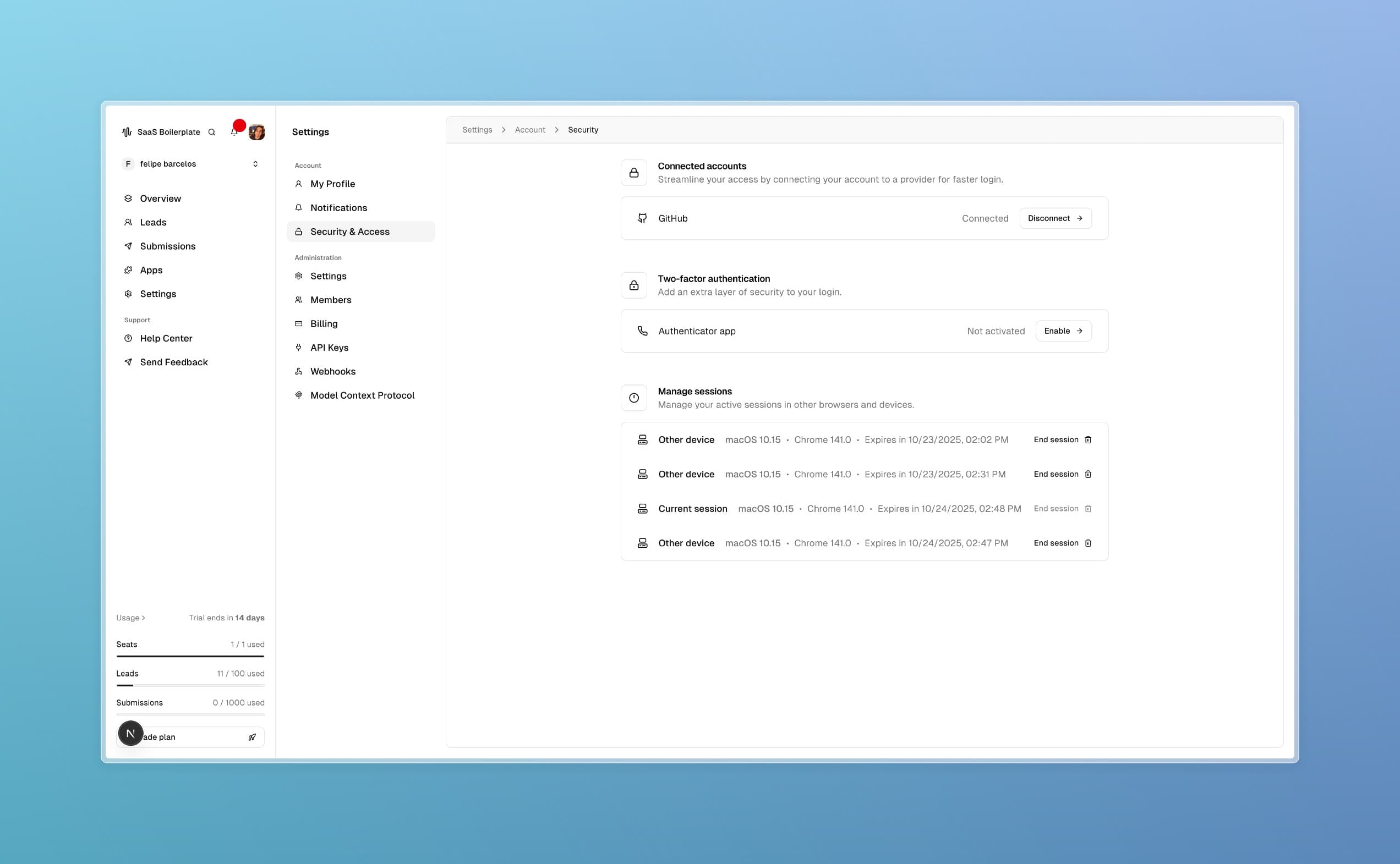 Página de segurança.